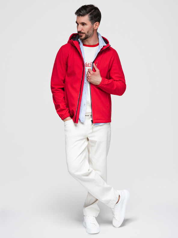 Ombre Clothing Pánská bunda s fleecovou podšívkou SOFTSHELL a kapucí – červená V6 OM-JANP-0292 Ombre Clothing