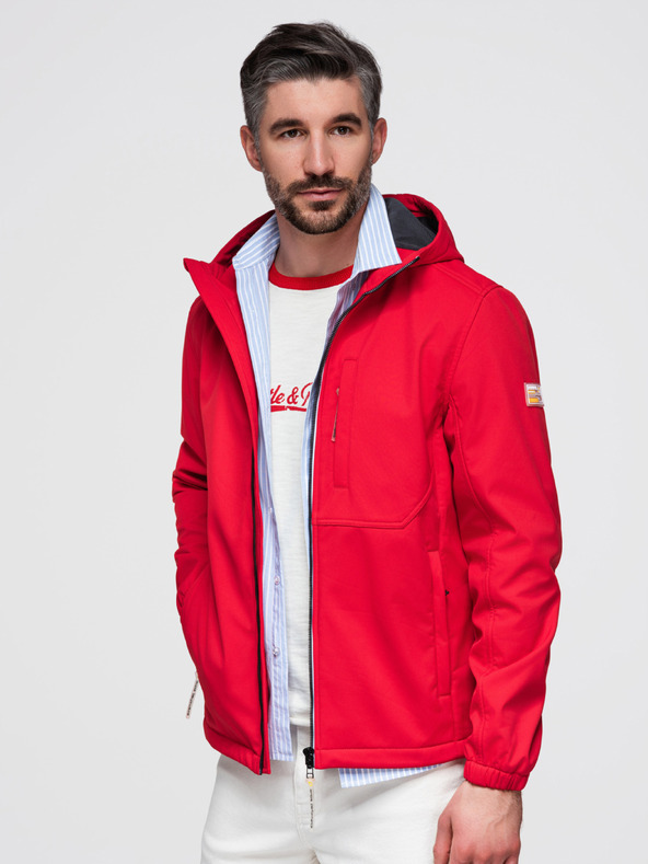 Ombre Clothing Pánská bunda s fleecovou podšívkou SOFTSHELL a kapucí – červená V6 OM-JANP-0292 Ombre Clothing