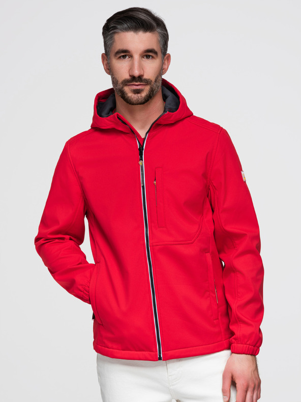 Ombre Clothing Pánská bunda s fleecovou podšívkou SOFTSHELL a kapucí – červená V6 OM-JANP-0292 Ombre Clothing