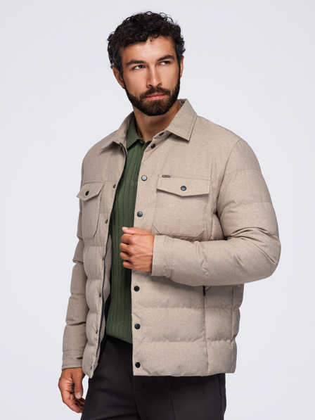Ombre Clothing Pánská prošívaná košilová bunda s klasickým límcem – černá V1 OM-JALP-0256 Ombre Clothing