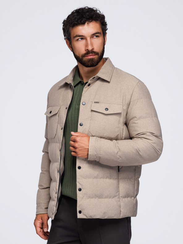 Ombre Clothing Pánská prošívaná košilová bunda s klasickým límcem – černá V1 OM-JALP-0256 Ombre Clothing