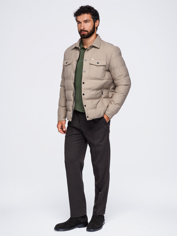 Ombre Clothing Pánská prošívaná košilová bunda s klasickým límcem – černá V1 OM-JALP-0256 Ombre Clothing
