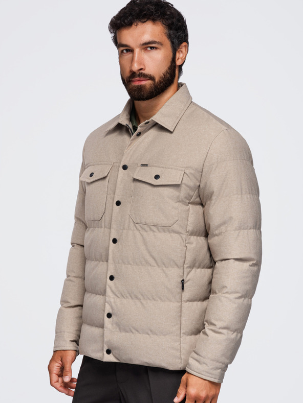 Ombre Clothing Pánská prošívaná košilová bunda s klasickým límcem – černá V1 OM-JALP-0256 Ombre Clothing