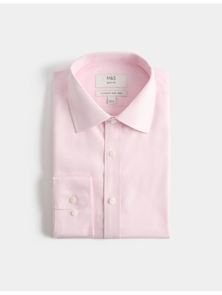Marks & Spencer Bavlněná košile úzkého střihu s nežehlivou úpravou Marks & Spencer růžová