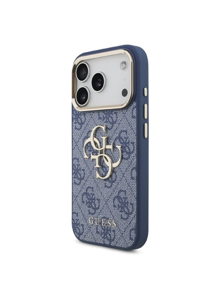 Guess Guess PU Leather 4G Metal Logo Gold Frame Zadní Kryt pro iPhone 18 Pro Blue