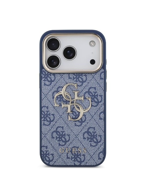 Guess Guess PU Leather 4G Metal Logo Gold Frame Zadní Kryt pro iPhone 18 Pro Blue