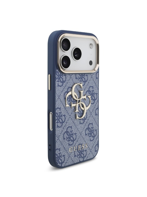 Guess Guess PU Leather 4G Metal Logo Gold Frame Zadní Kryt pro iPhone 18 Pro Blue