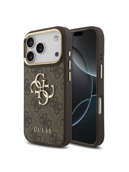 Guess Guess PU Leather 4G Metal Logo Gold Frame Zadní Kryt pro iPhone 18 Pro Brown