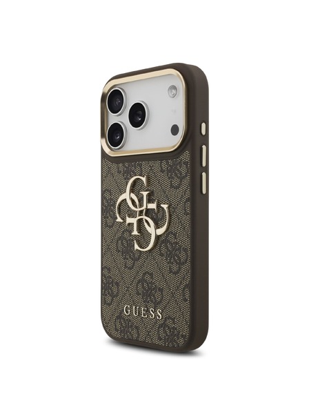 Guess Guess PU Leather 4G Metal Logo Gold Frame Zadní Kryt pro iPhone 18 Pro Brown