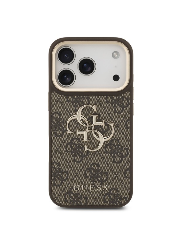 Guess Guess PU Leather 4G Metal Logo Gold Frame Zadní Kryt pro iPhone 18 Pro Brown