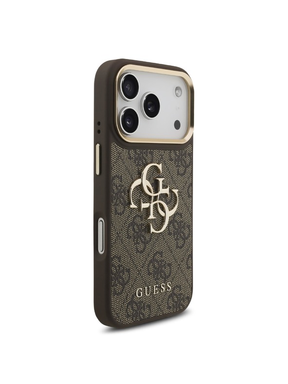 Guess Guess PU Leather 4G Metal Logo Gold Frame Zadní Kryt pro iPhone 18 Pro Brown