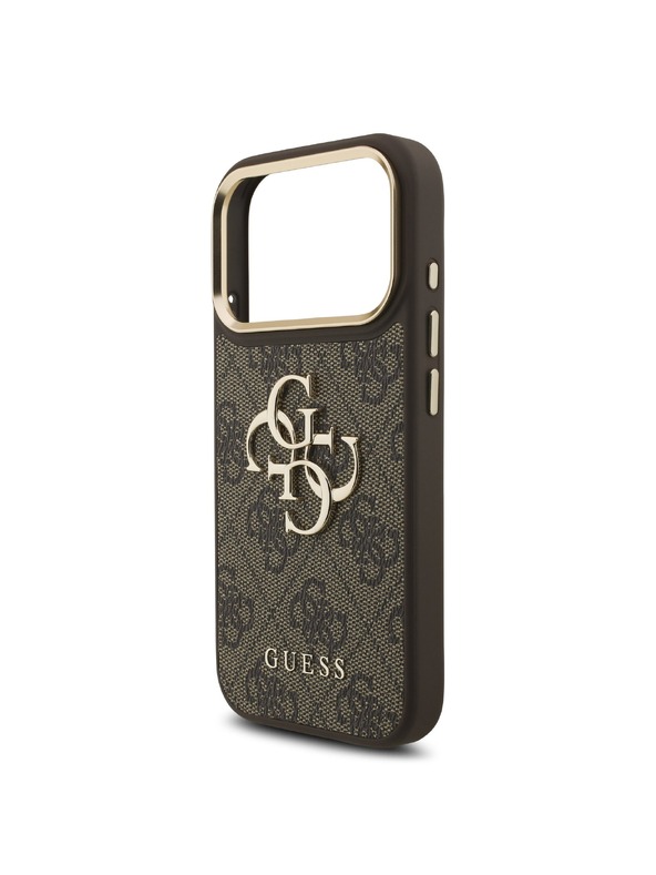 Guess Guess PU Leather 4G Metal Logo Gold Frame Zadní Kryt pro iPhone 18 Pro Brown
