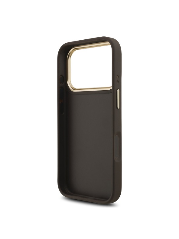 Guess Guess PU Leather 4G Metal Logo Gold Frame Zadní Kryt pro iPhone 18 Pro Brown