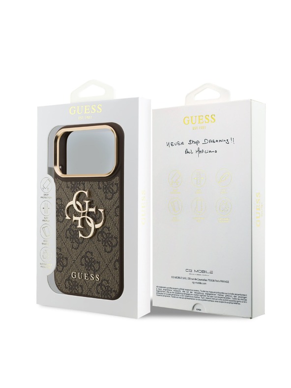 Guess Guess PU Leather 4G Metal Logo Gold Frame Zadní Kryt pro iPhone 18 Pro Brown