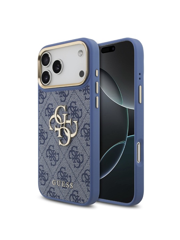 Guess Guess PU Leather 4G Metal Logo Gold Frame Zadní Kryt pro iPhone 18 Pro Max Blue