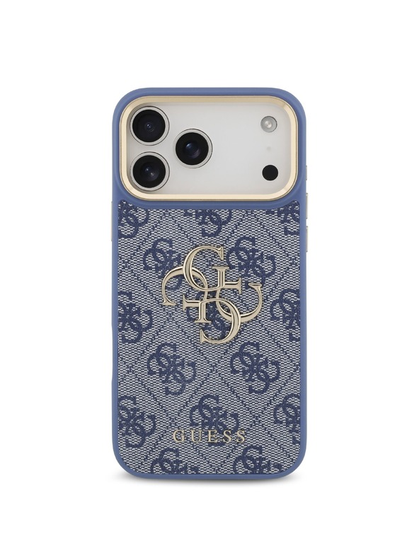 Guess Guess PU Leather 4G Metal Logo Gold Frame Zadní Kryt pro iPhone 18 Pro Max Blue