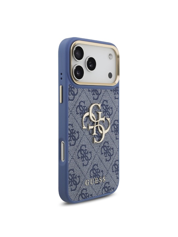 Guess Guess PU Leather 4G Metal Logo Gold Frame Zadní Kryt pro iPhone 18 Pro Max Blue