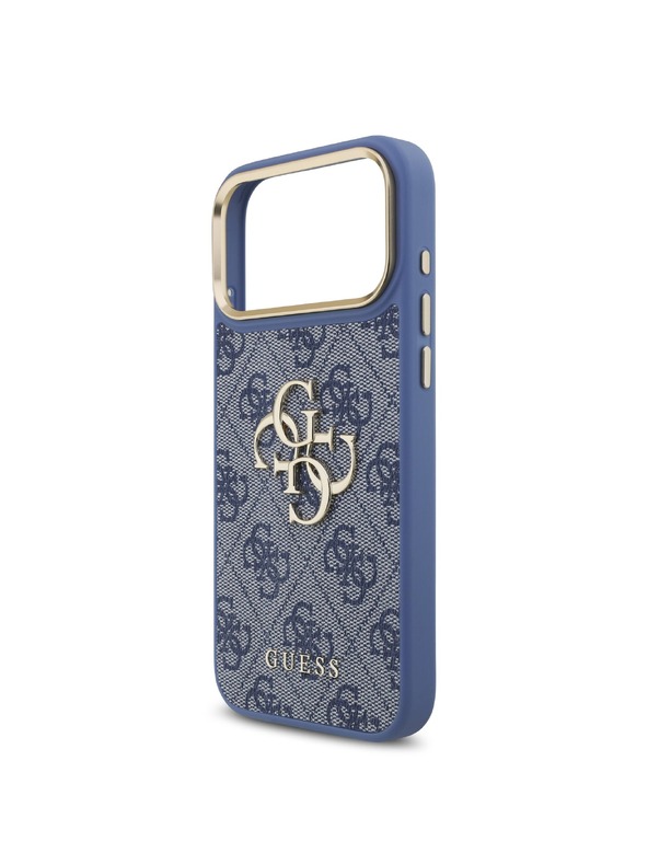 Guess Guess PU Leather 4G Metal Logo Gold Frame Zadní Kryt pro iPhone 18 Pro Max Blue