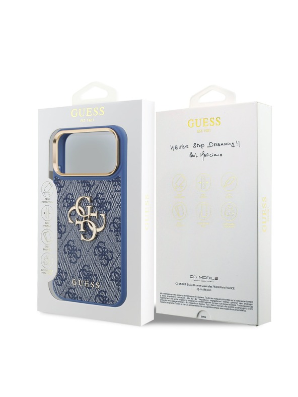 Guess Guess PU Leather 4G Metal Logo Gold Frame Zadní Kryt pro iPhone 18 Pro Max Blue