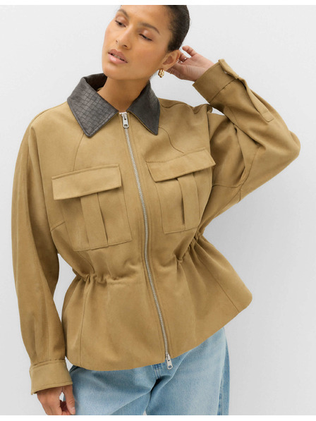 Marks & Spencer Koženková (broušená) fukční bunda s límcem a peplum volánem Marks & Spencer hnědá