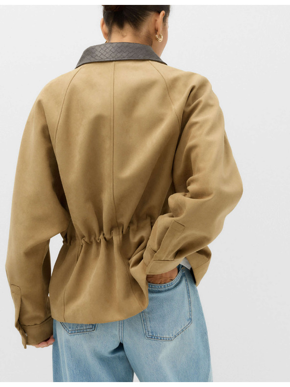 Marks & Spencer Koženková (broušená) fukční bunda s límcem a peplum volánem Marks & Spencer hnědá