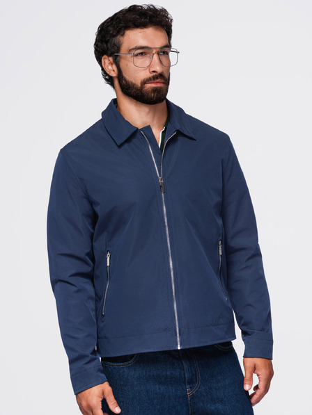Ombre Clothing Pánská lehká přechodová bunda na zip s klasickým límcem – tmavě modrá V1 OM-JANP-0224 Ombre Clothing