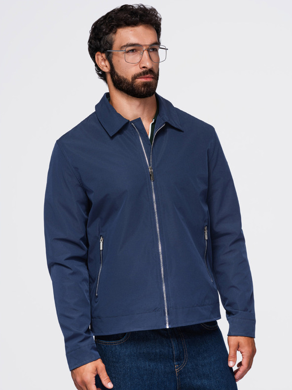Ombre Clothing Pánská lehká přechodová bunda na zip s klasickým límcem – tmavě modrá V1 OM-JANP-0224 Ombre Clothing