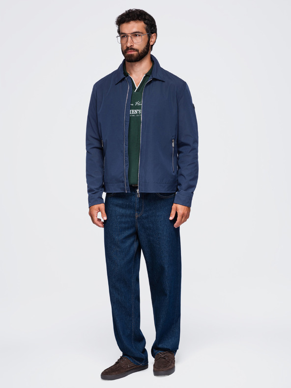 Ombre Clothing Pánská lehká přechodová bunda na zip s klasickým límcem – tmavě modrá V1 OM-JANP-0224 Ombre Clothing
