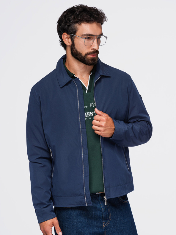 Ombre Clothing Pánská lehká přechodová bunda na zip s klasickým límcem – tmavě modrá V1 OM-JANP-0224 Ombre Clothing