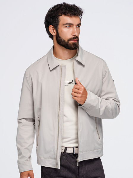 Ombre Clothing Pánská lehká přechodová bunda na zip s klasickým límcem – šedo-béžová V2 OM-JANP-0224 Ombre Clothing