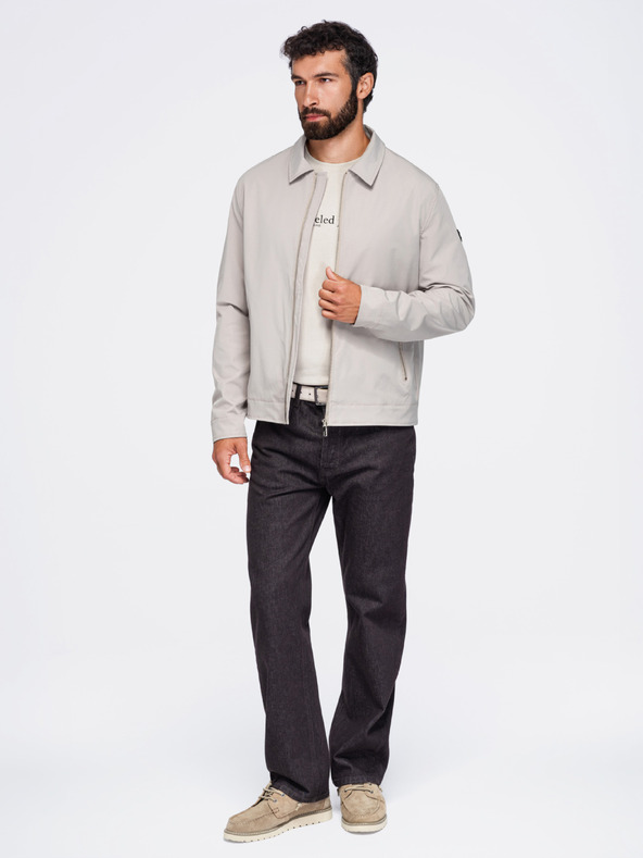 Ombre Clothing Pánská lehká přechodová bunda na zip s klasickým límcem – šedo-béžová V2 OM-JANP-0224 Ombre Clothing