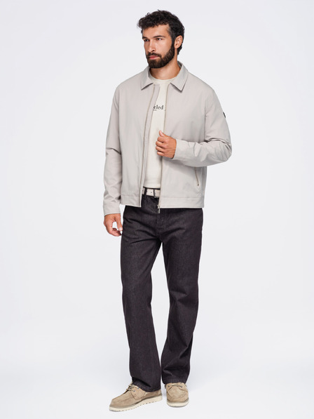 Ombre Clothing Pánská lehká přechodová bunda na zip s klasickým límcem – šedo-béžová V2 OM-JANP-0224 Ombre Clothing