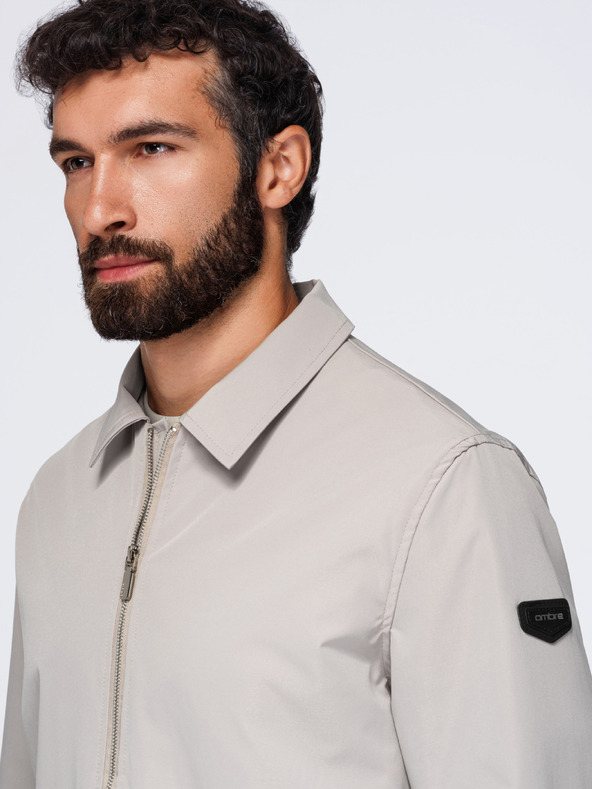 Ombre Clothing Pánská lehká přechodová bunda na zip s klasickým límcem – šedo-béžová V2 OM-JANP-0224 Ombre Clothing