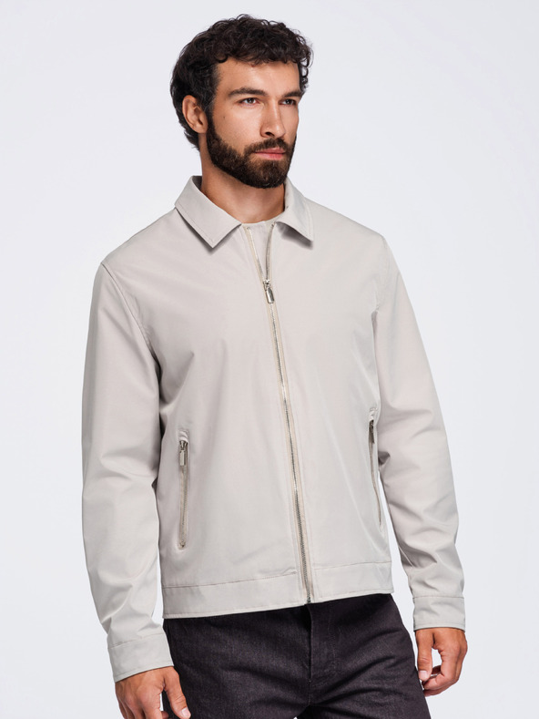 Ombre Clothing Pánská lehká přechodová bunda na zip s klasickým límcem – šedo-béžová V2 OM-JANP-0224 Ombre Clothing