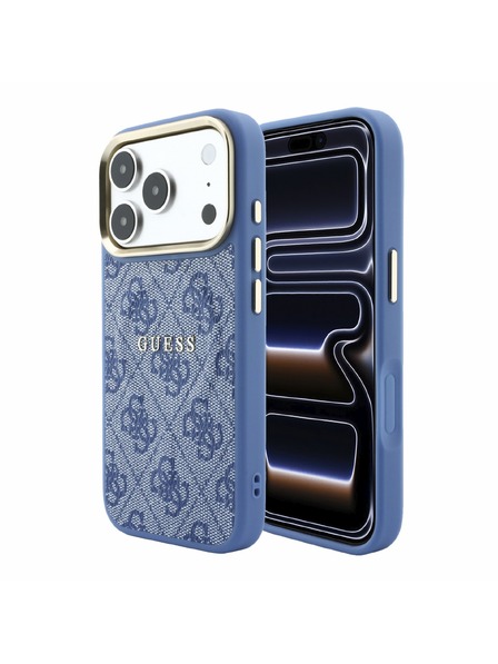 Guess Guess PU Leather 4G Gold Frame Embossed MagSafe Zadní Kryt pro iPhone 18 Pro Blue