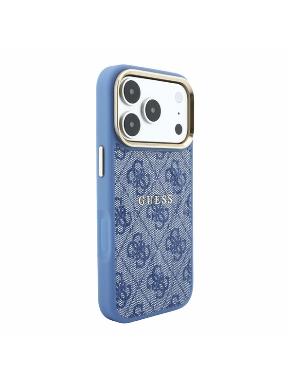 Guess Guess PU Leather 4G Gold Frame Embossed MagSafe Zadní Kryt pro iPhone 18 Pro Blue