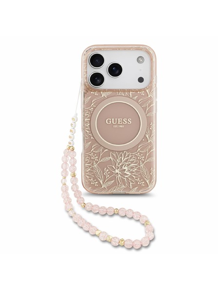 Guess Guess IML Flowers Allover Strap MagSafe Zadní Kryt pro iPhone 18 Pro Pink