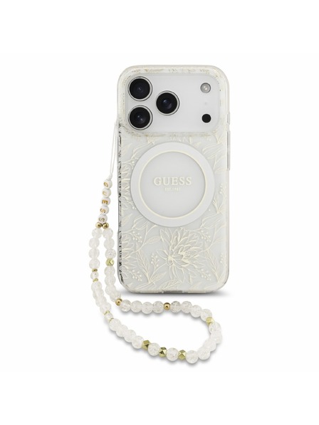 Guess Guess IML Flowers Allover Strap MagSafe Zadní Kryt pro iPhone 18 Pro White