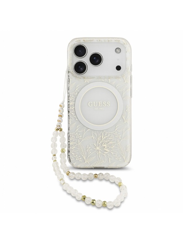 Guess Guess IML Flowers Allover Strap MagSafe Zadní Kryt pro iPhone 18 Pro White