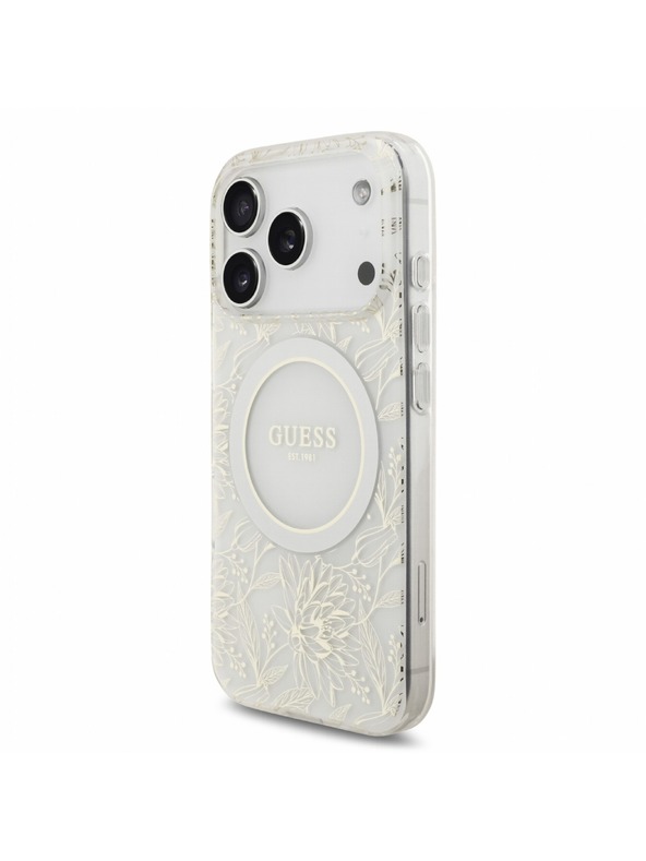 Guess Guess IML Flowers Allover Strap MagSafe Zadní Kryt pro iPhone 18 Pro White