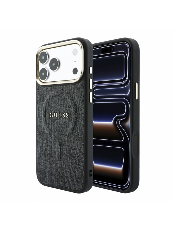 Guess Guess PU Leather 4G Gold Frame Embossed MagSafe Zadní Kryt pro iPhone 18 Pro Black