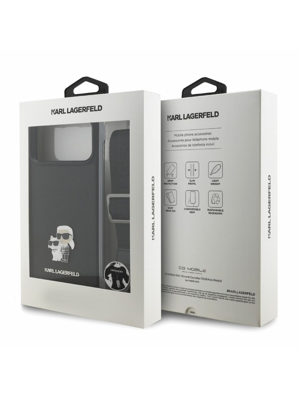 Karl Lagerfeld Karl Lagerfeld Saffiano Crossbody Popruh Karl and Choupette Kryt pro iPhone 18 Pro Black