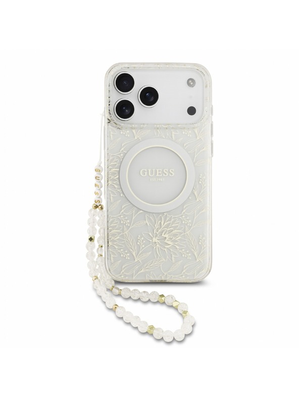 Guess Guess IML Flowers Allover Strap MagSafe Zadní Kryt pro iPhone 18 Pro Max White