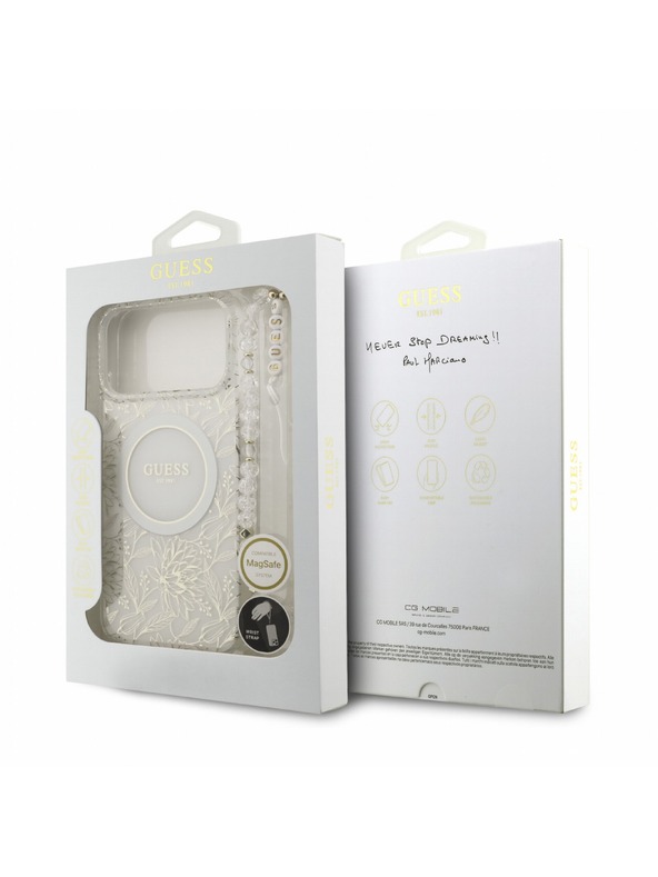 Guess Guess IML Flowers Allover Strap MagSafe Zadní Kryt pro iPhone 18 Pro Max White