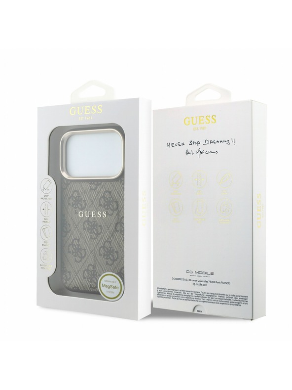 Guess Guess PU Leather 4G Gold Frame Embossed MagSafe Zadní Kryt pro iPhone 18 Pro Max Brown