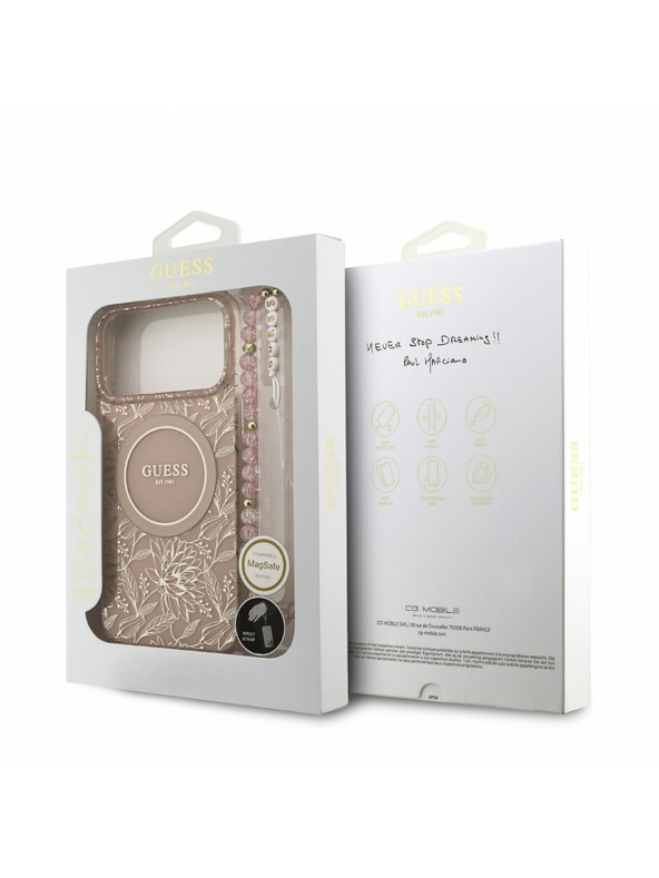 Guess Guess IML Flowers Allover Strap MagSafe Zadní Kryt pro iPhone 18 Pro Max Pink