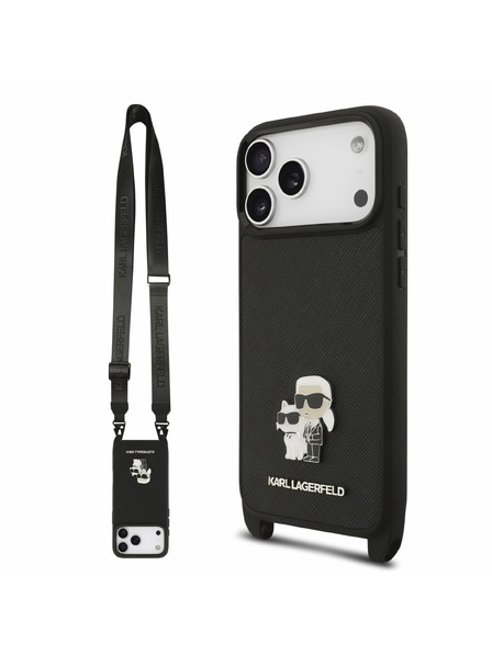 Karl Lagerfeld Karl Lagerfeld Saffiano Crossbody Popruh Karl and Choupette Kryt pro iPhone 18 Pro Max Black