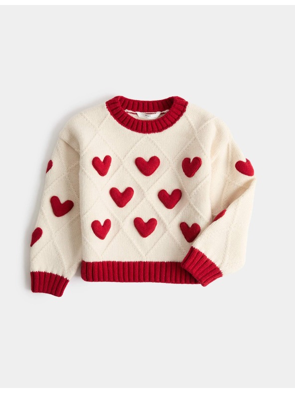 Marks & Spencer Svetr s háčkovanými srdíčkovým vzorem (2–8 let) Marks & Spencer smetanová