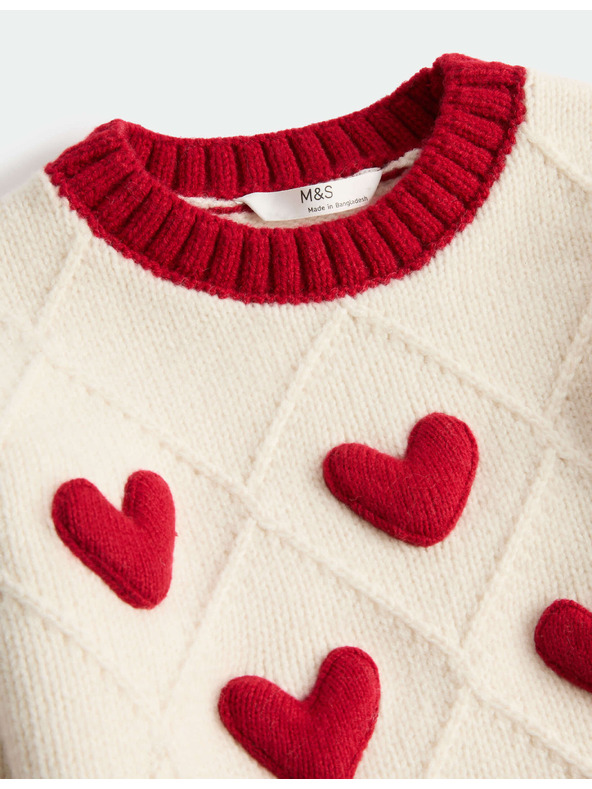 Marks & Spencer Svetr s háčkovanými srdíčkovým vzorem (2–8 let) Marks & Spencer smetanová