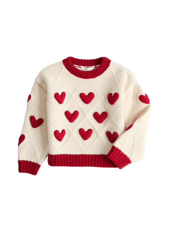 Marks & Spencer Svetr s háčkovanými srdíčkovým vzorem (2–8 let) Marks & Spencer smetanová